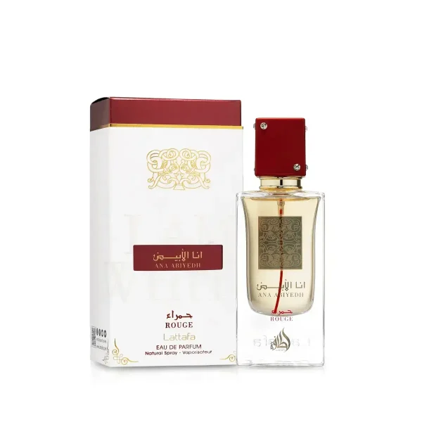 Parfum Ana Abiyedh Rouge de Lattafa avec sa boîte.